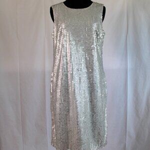 Calvin Klein White Sequined Sheath Cocktail Dress Size 8